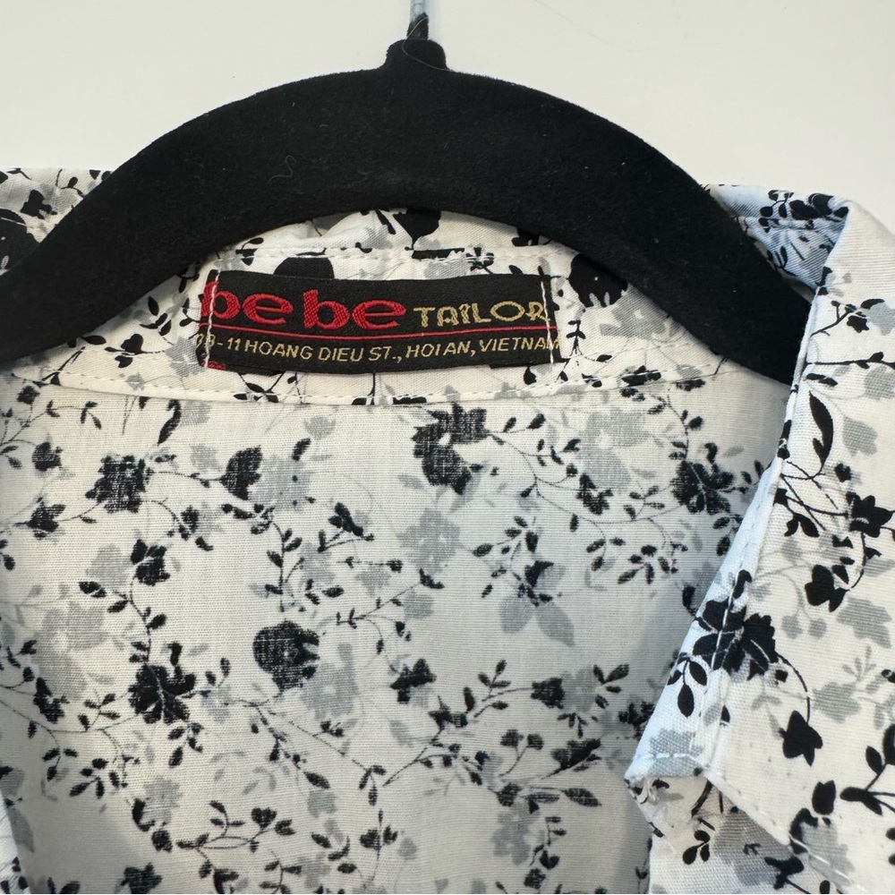 Floral Black, White and Grey Women's Tailored Button Up Blouse - Picture 2 of 5